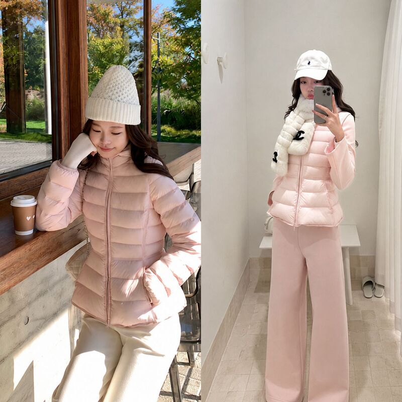 Women's down jacket 2026 new Korean style 90% duck down ribbed hooded waist-cinching vest lightweight pink coat wholesale Women's down jacket 2026 new Korean style 90% duck down ribbed hooded waist-cinching vest lightweight pink coat wholesale