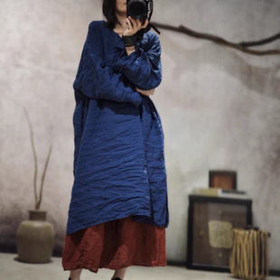 25/06 Sn171 Spring/Summer Vintage Artistic Linen Asymmetrical Handmade Button Loose Robe