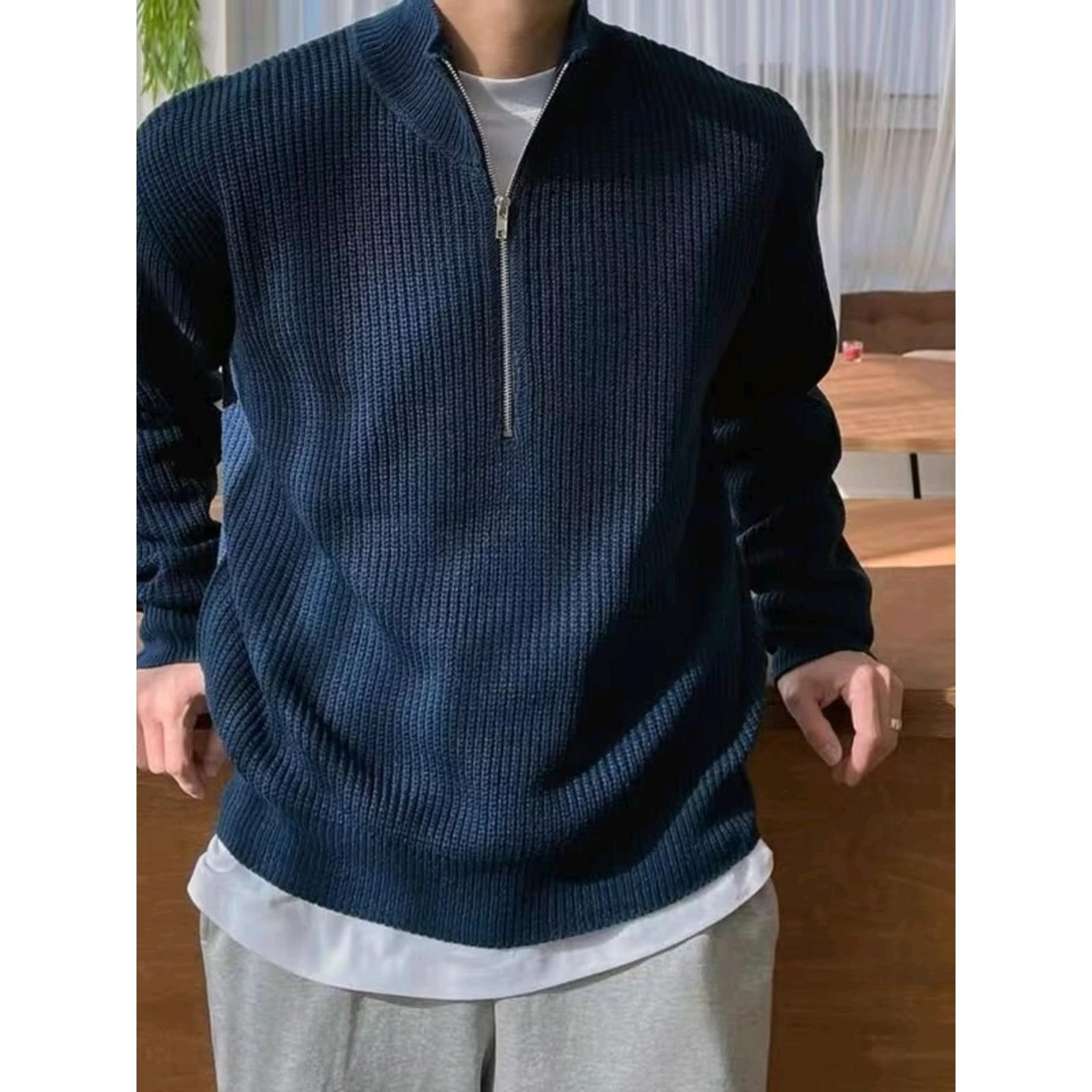 Autumn trend solid color sweater with zipper