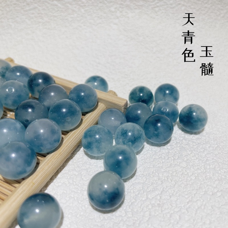 冰种翡翠色蓝飘花玉散珠天青冻玉串珠DIY手工半成品手链项链饰品
