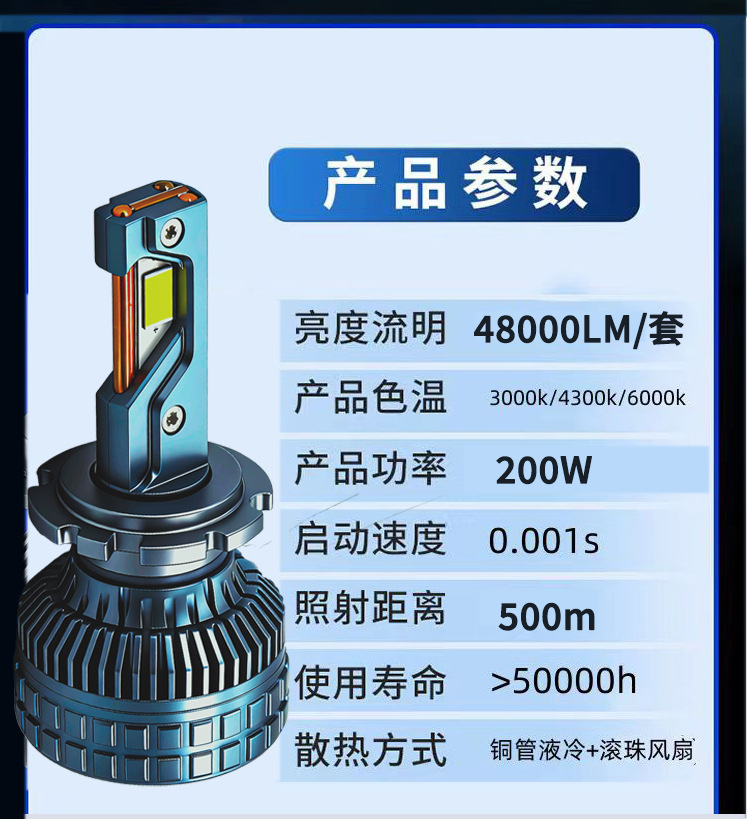 N15S Three-Color Car Led Headlights High-Power H7H4H1190059012 Remote Control Car High and Low Beam Bulbs