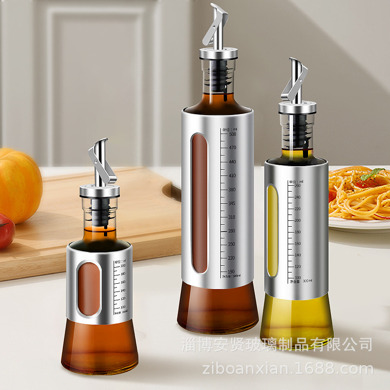 Engrasador de acero inoxidable botella de aceite de vidrio apertura y cierre automático inducción por gravedad hogar de gran capacidad cocina condimento botella condimento tarro