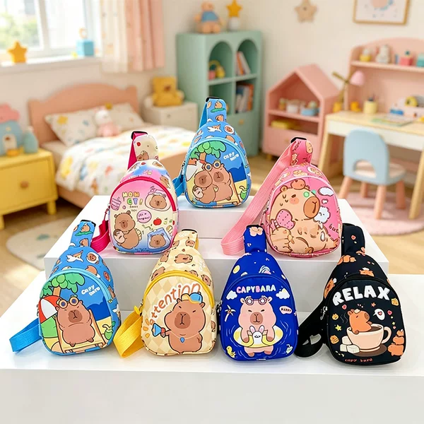 2025 New Children's Cartoon Capybara Chest Bag for Girls, Fashionable Casual Coin Purse, Crossbody Bag for Girls, Anime Cartoon