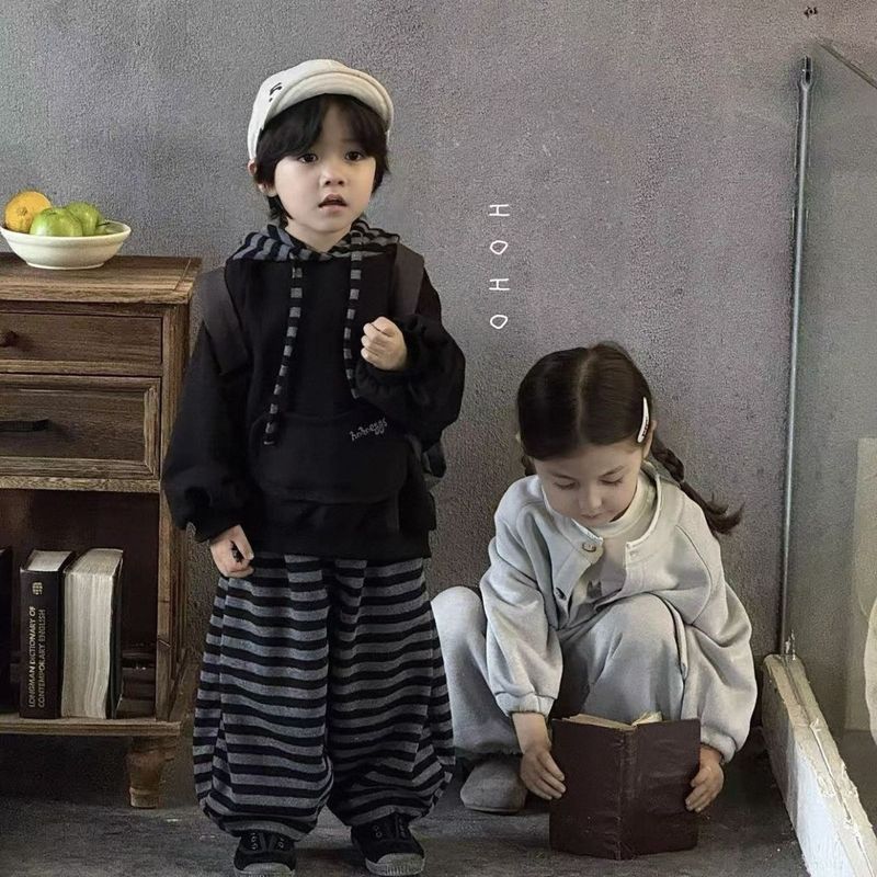 男童卫衣秋季套装2025儿童连帽上衣洋气百搭条纹撞色裤子两件套|undefined