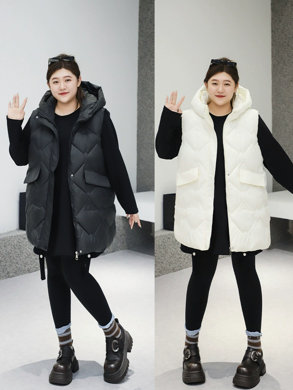 Winter soft warm comfortable extra large vest with hood, plus size