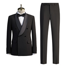 跨境纯色男西服套装青果领宴会西装二件套主持高端礼服men's suit