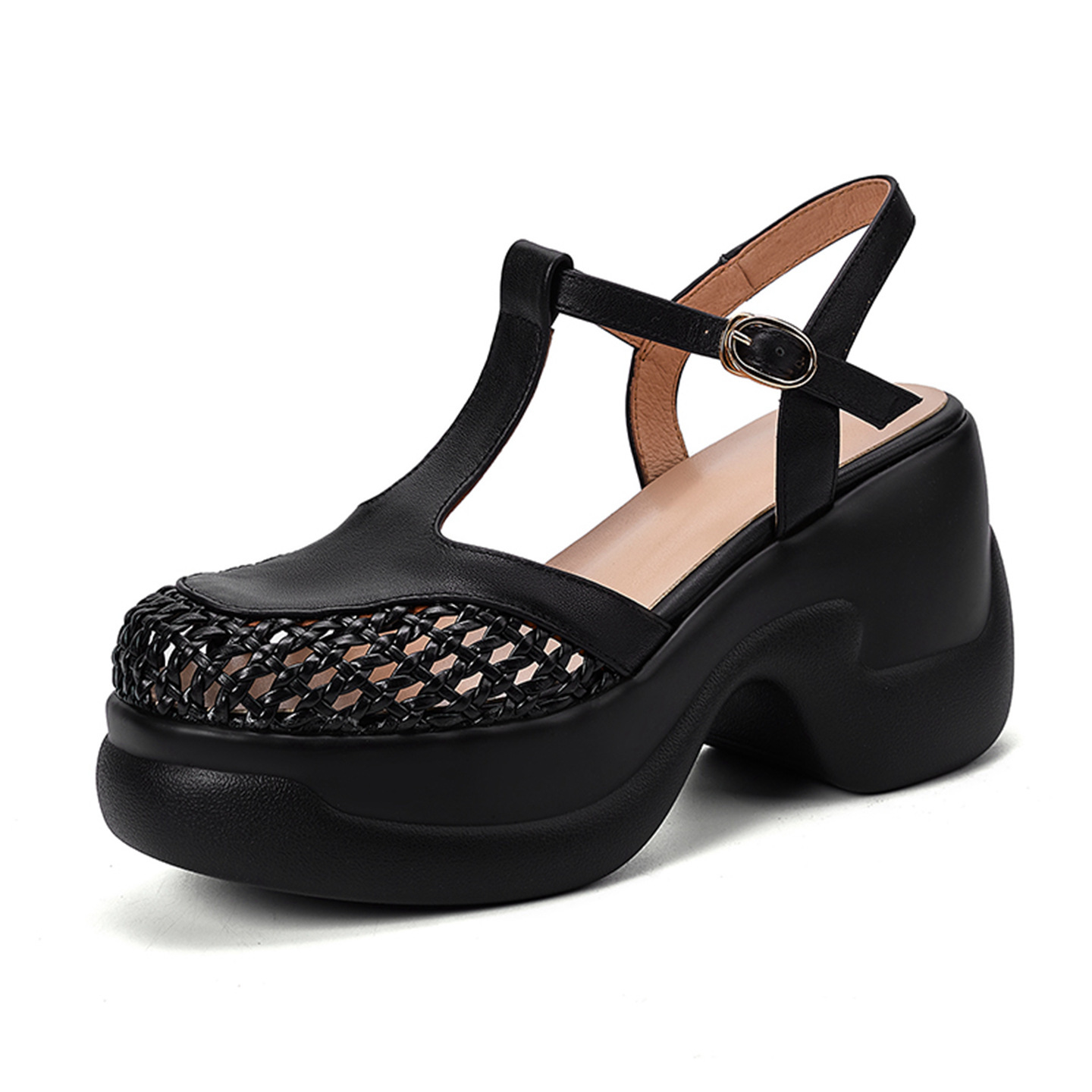 Sandal nữ quai chữ T đế xốp dày phong cách La Mã — đen chi tiết 13