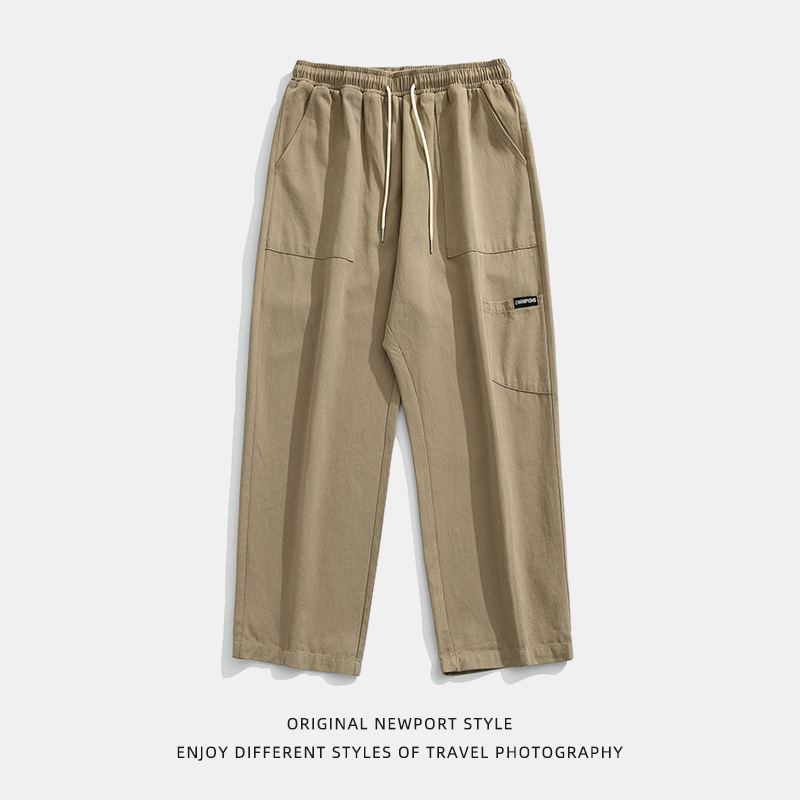 Hanlu ropa de trabajo para hombres pantalones casuales para hombres 2025 primavera nuevo estilo recto costuras con costuras pantalones largos de diseño