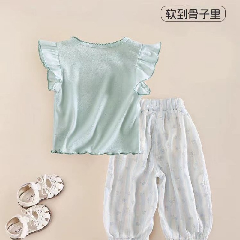 Girls Summer Suit 2025 New Baby Short-Sleeved T-Shirt Tops Baby Summer Light Anti-Mosquito Pants Loose Pants