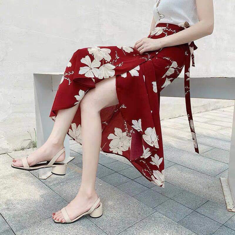 Floral skirt mid-length strap chiffon vacation sun protection beach skirt slimming one-piece skirt western style