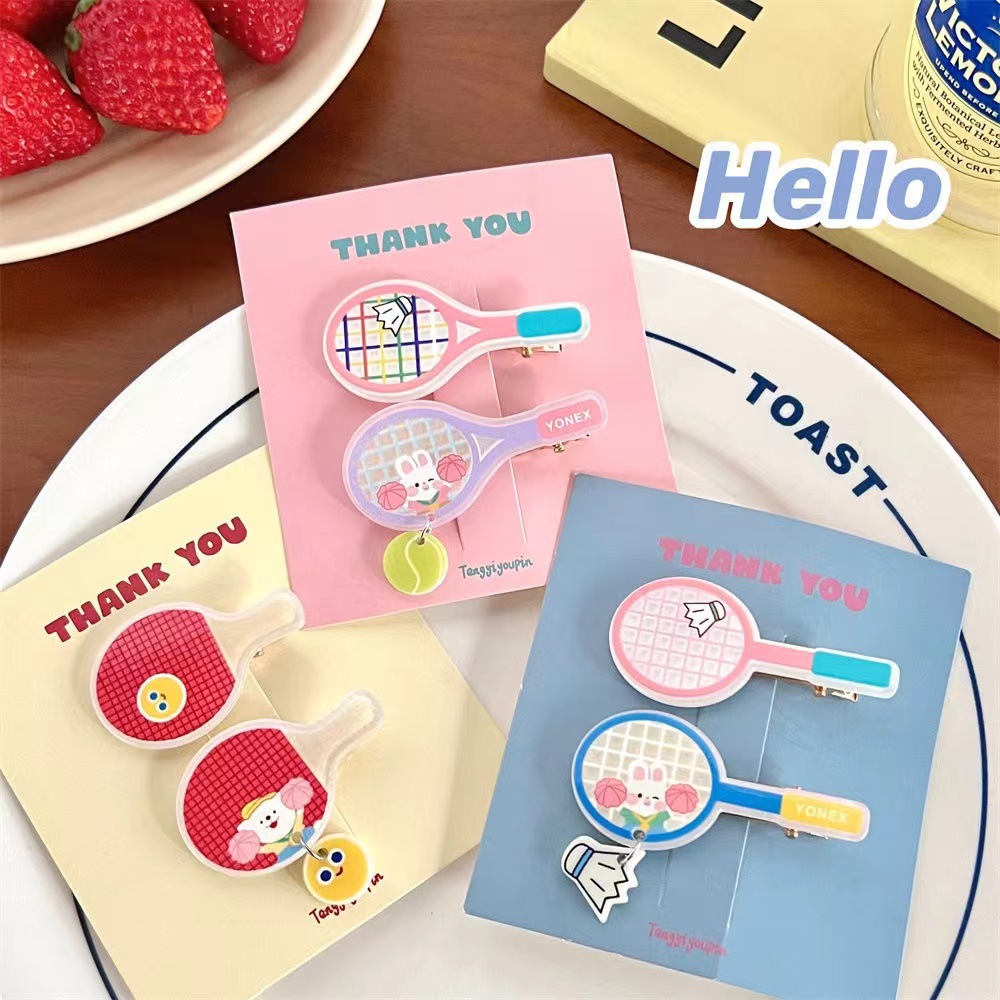 Personalized Sports Girl Hair Card Acrylic Rabbit Tennis Rock Pendant Hairpin Cartoon Duckbill Clip Student Hair Accessories