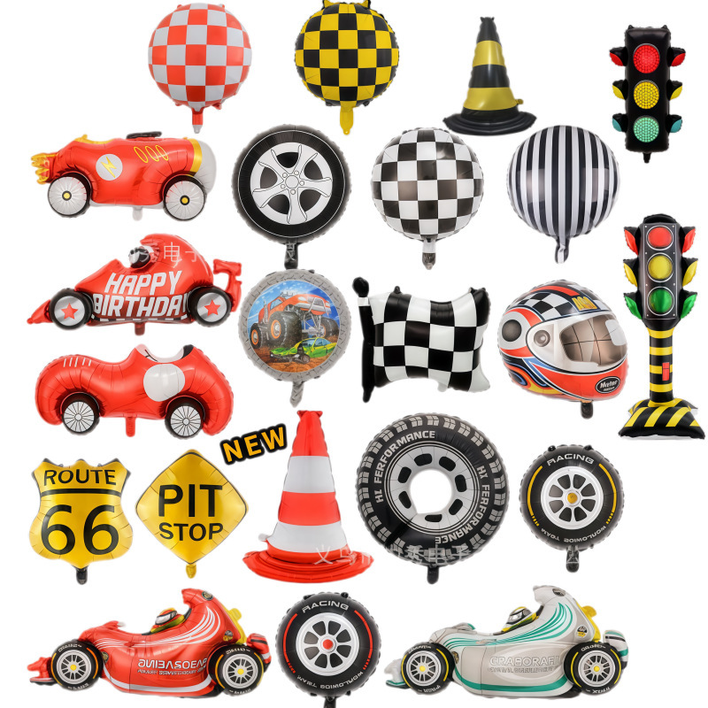 New tire balloon 18 inch black and white plaid round aluminum film balloon racing theme decoration formula rally New tire balloon 18 inch black and white plaid round aluminum film balloon racing theme decoration formula rally