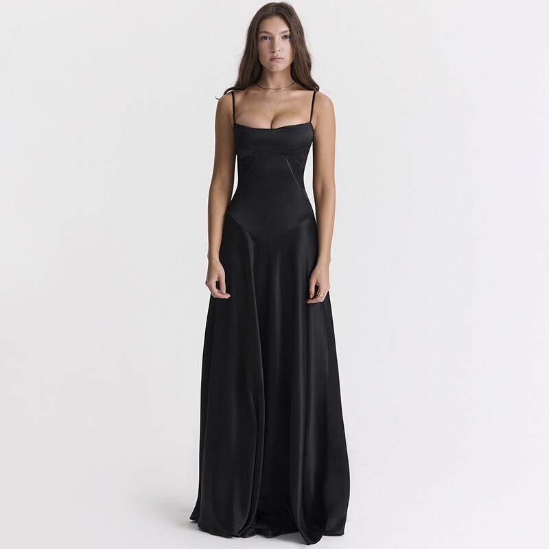 2025 European and American New Hot-Selling French-Style Tie-Up Slim-Fit Exquisite Jacquard Fully Lined Lace Camisole Long Dress 2025 European and American New Hot-Selling French-Style Tie-Up Slim-Fit Exquisite Jacquard Fully Lined Lace Camisole Long Dress