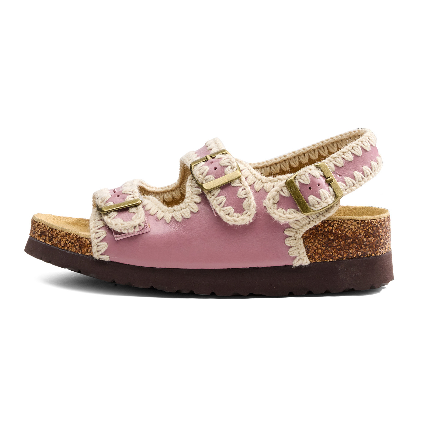Dép sandal nữ hở mũi da bò đế dày phong cách Birkenstock — tím