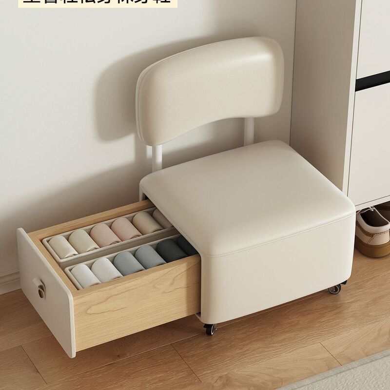 Low Stool for Home Use, Made of Solid Wood, Can Be Used as a Storage Stool, Mobile Multifunctional Storage Small Stool, Can Be Used as a Footstool, Shoe-Changing Stool at the Entrance