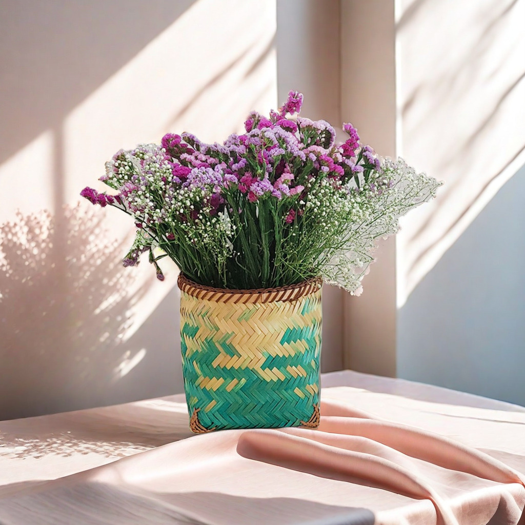 Cesta Redonda de Bambú Hecha a Mano para Flores y Decoración del Hogar image 5