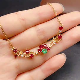 跨境亚马逊天然祖母绿手链S925银主石3*3+4*4热销耳饰女设计感小