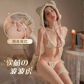 性感猫女情侣情趣内衣毛绒款豹纹可爱萌虎三点式制分体套装