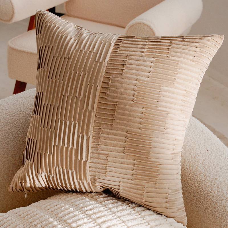 Caqui con costuras bidireccionales pliegues verticales cuadrado 45x45cm funda de almohada