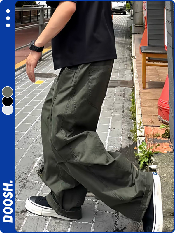 秋季男士水洗长裤宽松休闲手感棉百搭工装弯刀松紧腰直筒裤裤子潮|undefined