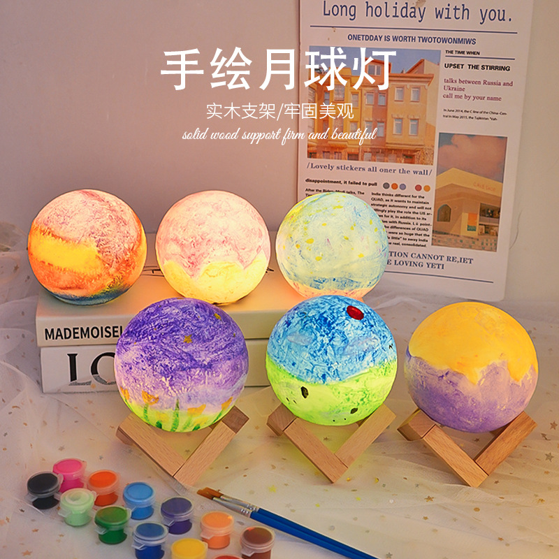 Festival del Medio Otoño DIY pintado a mano lámpara de luna pintado graffiti planetas luces de noche luces de atmósfera regalos para amigos pequeños adornos
