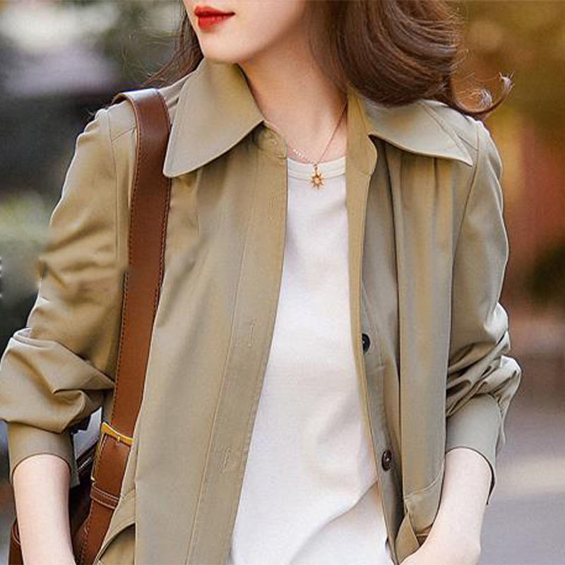 Trench leggero da donna, primavera 2025, nuovo stile coreano, elegante, trendy, cappotto petite, giacca-camicia di media lunghezza_voghion.com