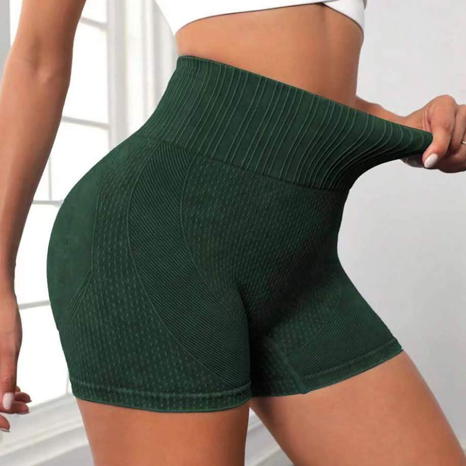 Transfronterizo nuevo lavado melocotón cadera fitness shorts desnuda vientre contracción pantalones de yoga imitación Denim deportes apretados tres pantalones