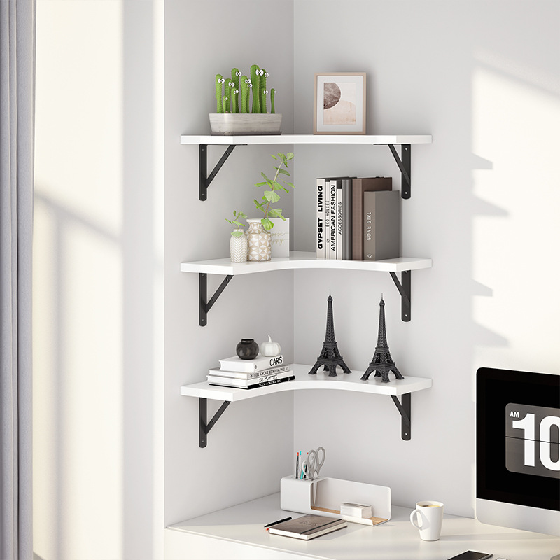OD59批發牆角置物架牆上書架掛牆隔板轉角層板托架臥室牆壁拐角三