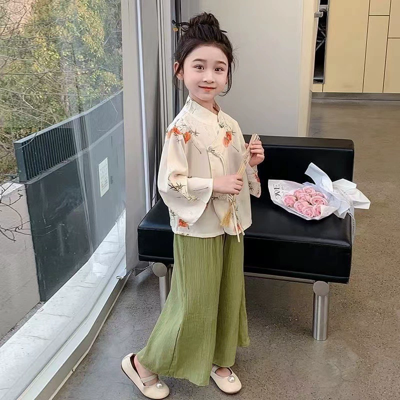 Летний костюм с длинными рукавами для девочек, большой детский китайский стиль, древний костюм династии Хань, летний новый тренд в стиле шинуазри для девочек 9 лет 8