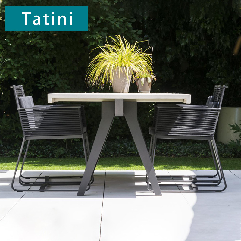 Silla de ratán al aire libre mesa de comedor y silla ratán nórdico impermeable mesa larga al aire libre jardín patio terraza balcón departamento de ventas Villa image 1