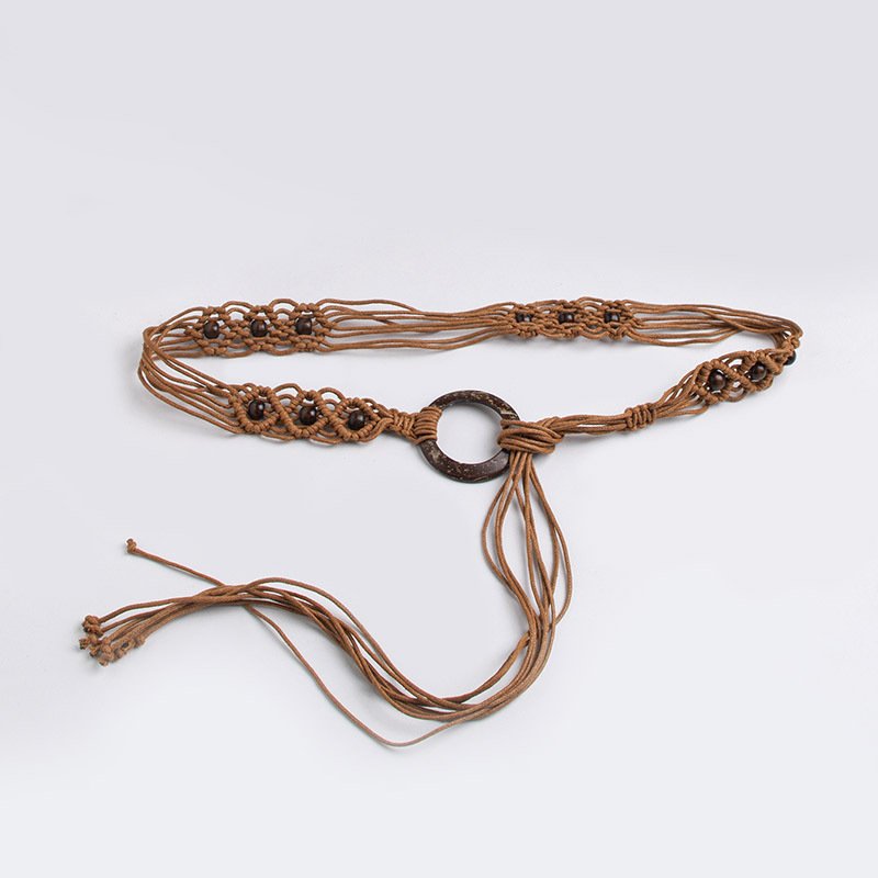 Estilo bohemio cuerda de cera tejida anudada estilo étnico cuentas de madera hechas a mano cinturón de mujer estilo de vacaciones casual exquisita cuerda de cintura