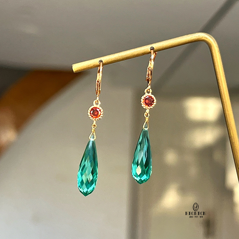 Haer Niche Water Drop Green Earrings Couple Style Ear Clips Suitable for Autumn and Winter, Stylish and High-Value Earrings for Wholesale