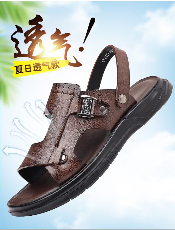 Dép sandal nam đế dày gót thấp 1–3 cm, mũi tròn hở ngón, thoáng khí, đi biển và đi chơi hằng ngày — Màu kaki, Màu nâu, màu xám chi tiết 14