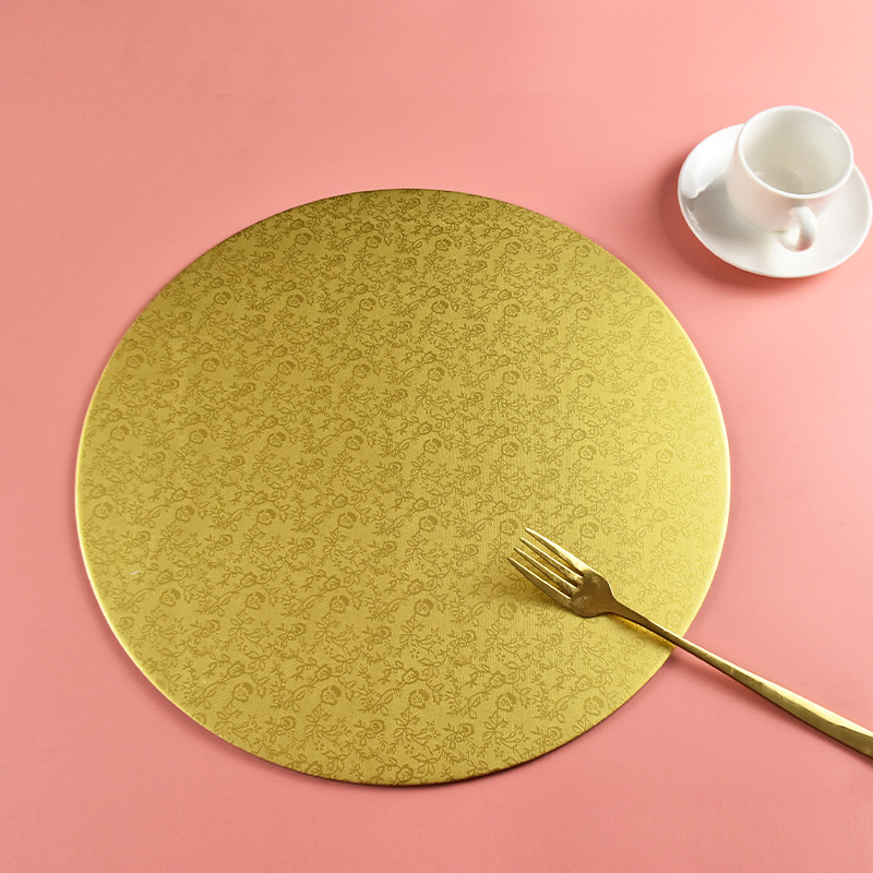 Alfombrilla de base de pastel redonda de grado alimenticio, almohadilla de postre de punto de corte, almohadilla de doble cara de oro y plata, almohadilla de papel duro para hornear engrosada