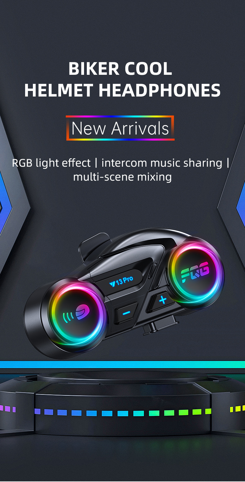 Y13Pro Intercom Helmet Bluetooth Headset Waterproof Noise Reduction Mixing Music Motorcycle Intercom Helmet Headset Factory