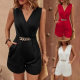 2025 Summer European and American Cross-border Foreign Trade New Women's Solid Color V-neck Elegant Slim Elegant Fashion Pants