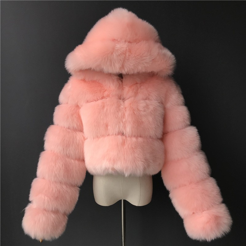 Women's Clothing fur coat fox fur splicing with hood short long sleeved women's clothing spot_voghion.com