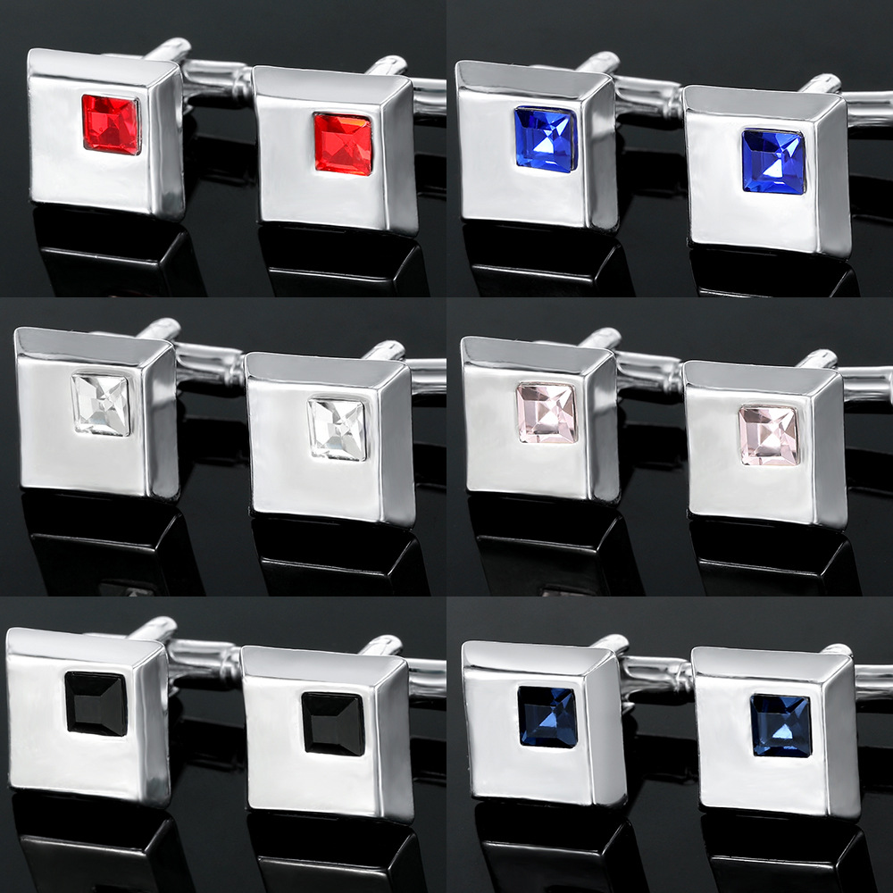 diamond studded square French metal cufflinks for men's business shirt cuff nails source factory spot_voghion.com