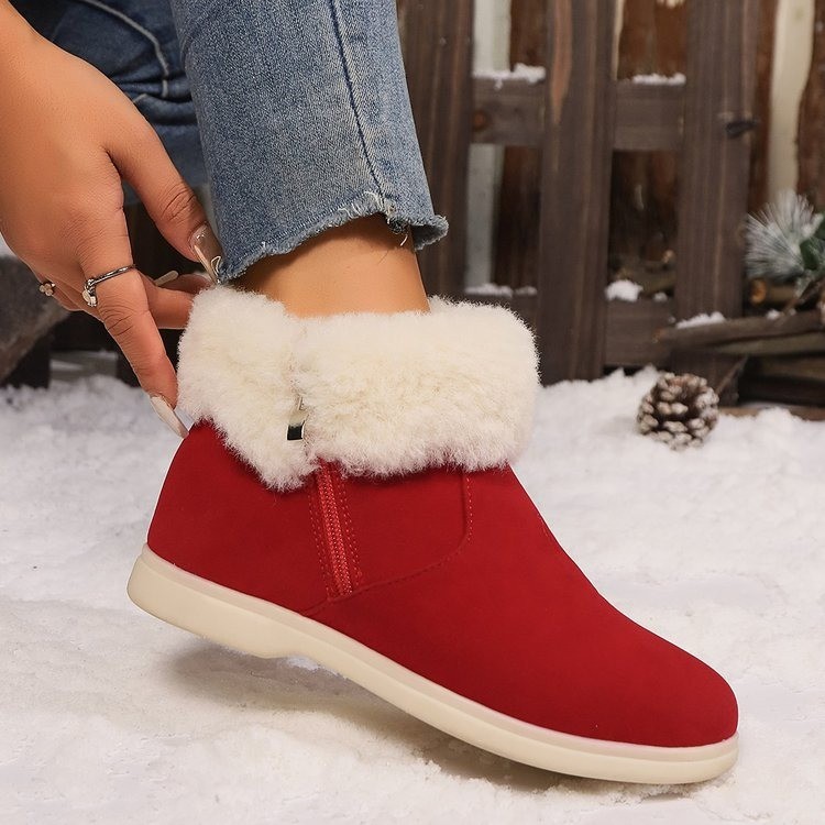 Snow boots women's fur one winter warm short tube diagonal women's cotton shoes boots_voghion.com