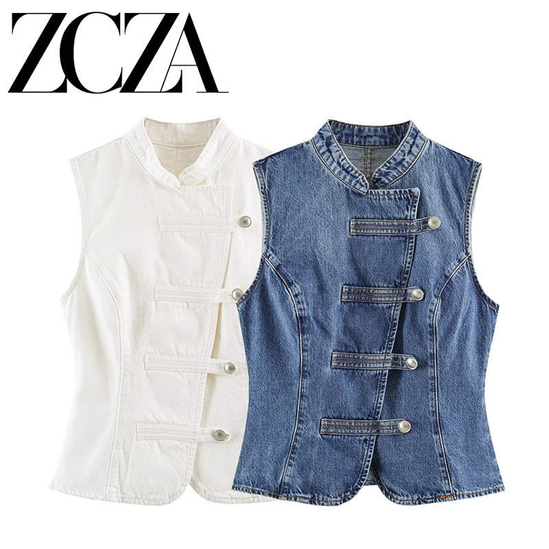 ZAZA hecho en casa estilo europeo al por mayor ropa de mujer temperamento de moda universal cordón nudillo chaleco denim mujer 9942153 image 1
