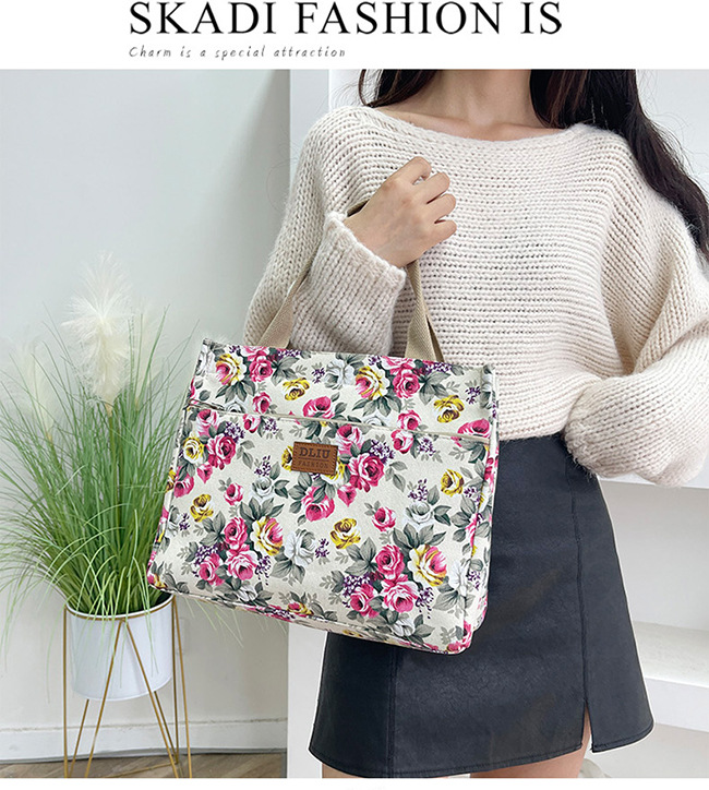 New Portable Canvas Large Bag Office Worker Tote Bag Ethnic Style Bag Large Capacity Document Bag
