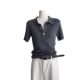 French Polo Collar Grey Short-sleeved Sweater Women's Summer Short High-end Elegant Ice Silk Shoulder T-Shirt Top