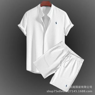 Europe and the United States cross-border summer Amazon AliExpress men's shirt casual loose short sleeve short four-sided elastic suit