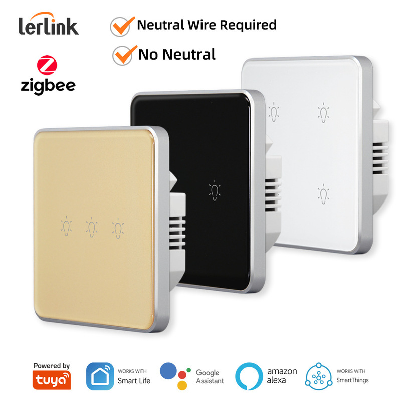 4-Way Single Neutral Universal Switch Zigbee Glass Touch Panel No Capacitor Needed Smart Timing Remote Voice Control