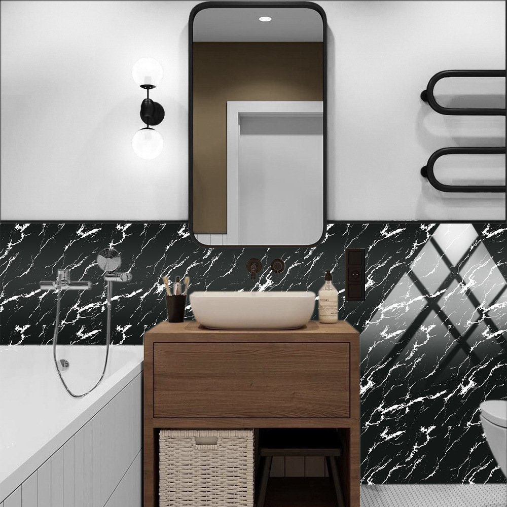 Luxury Black Marble Wall Stickers For Kitchen And Bathroom Decor_voghion.com