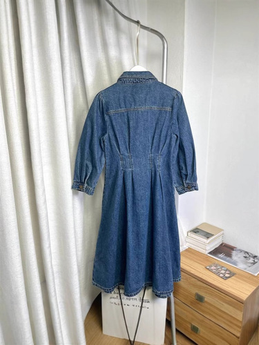 Laixi denim dress, trendy, slimming, loose waist, medium and long retro 7002 long-sleeved, artistic retro