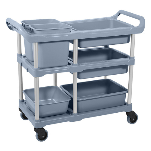 Hotel dining cart three-layer silent cart bowl collection and delivery cart with trash can plastic dining cart for commercial restaurants and hotels