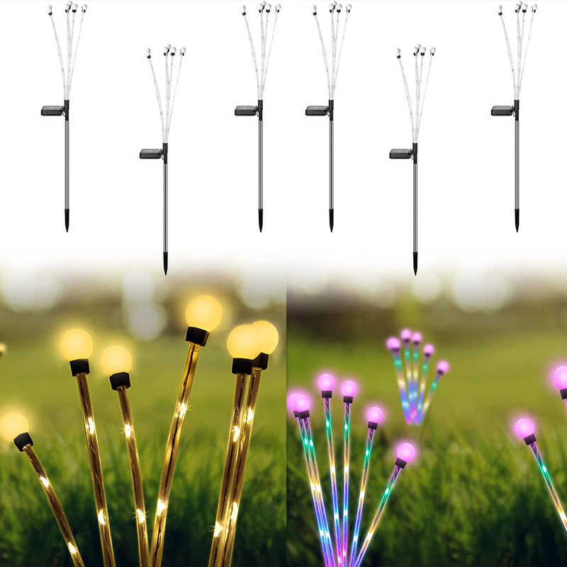 新款风动太阳能萤火虫灯6/8/10头户外摇摆灯杆发光草坪花园地插灯