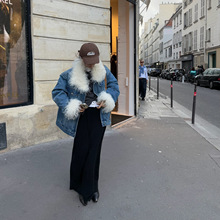 IN.choose u 笑笑家2025冬简约重工棉服可拆卸内里毛领牛仔外套女