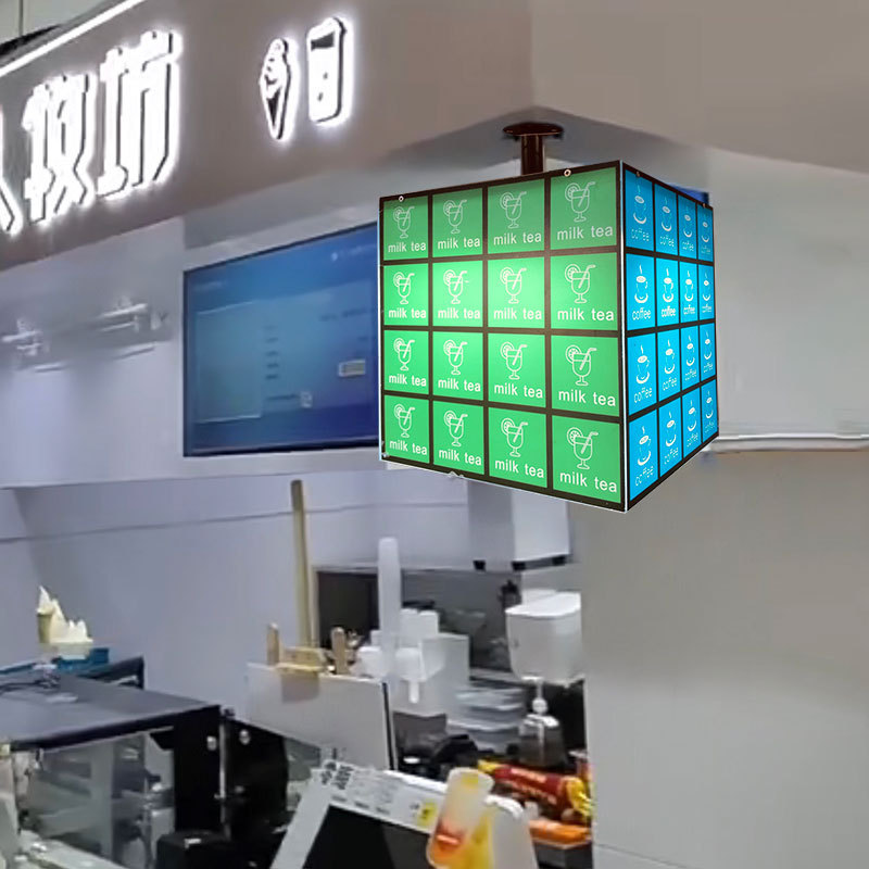 Cubo de color 360 grados caja de lámpara acrílica muestra café leche té en línea tiendas creativas cartel